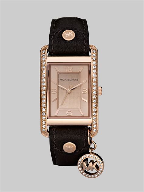 michael kors rectangle watch leather strap